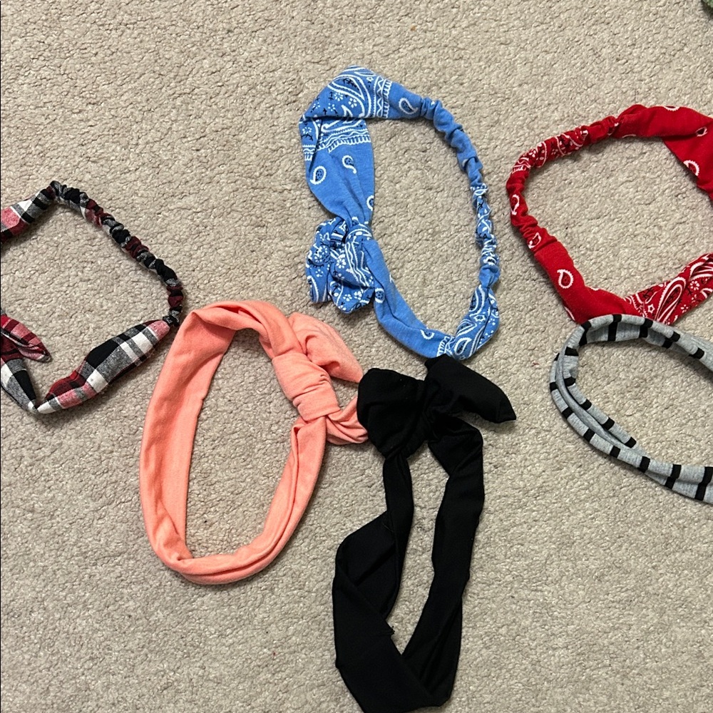 Assorted Knotted & Patterned Headbands - Peach, Black, Blue, Red, Plaid, Gray